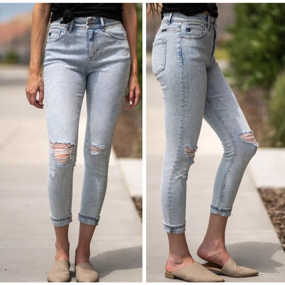 KanCan Acid Wash Distressed Denim High Rise Skinny Ankle Jeans Size 29 / 11